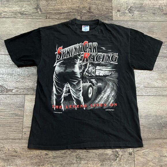 Vintage 90s Sprint Car Racing - The Legend Lives On Graphic T-Shirt Men's Large - Picture 1 of 10